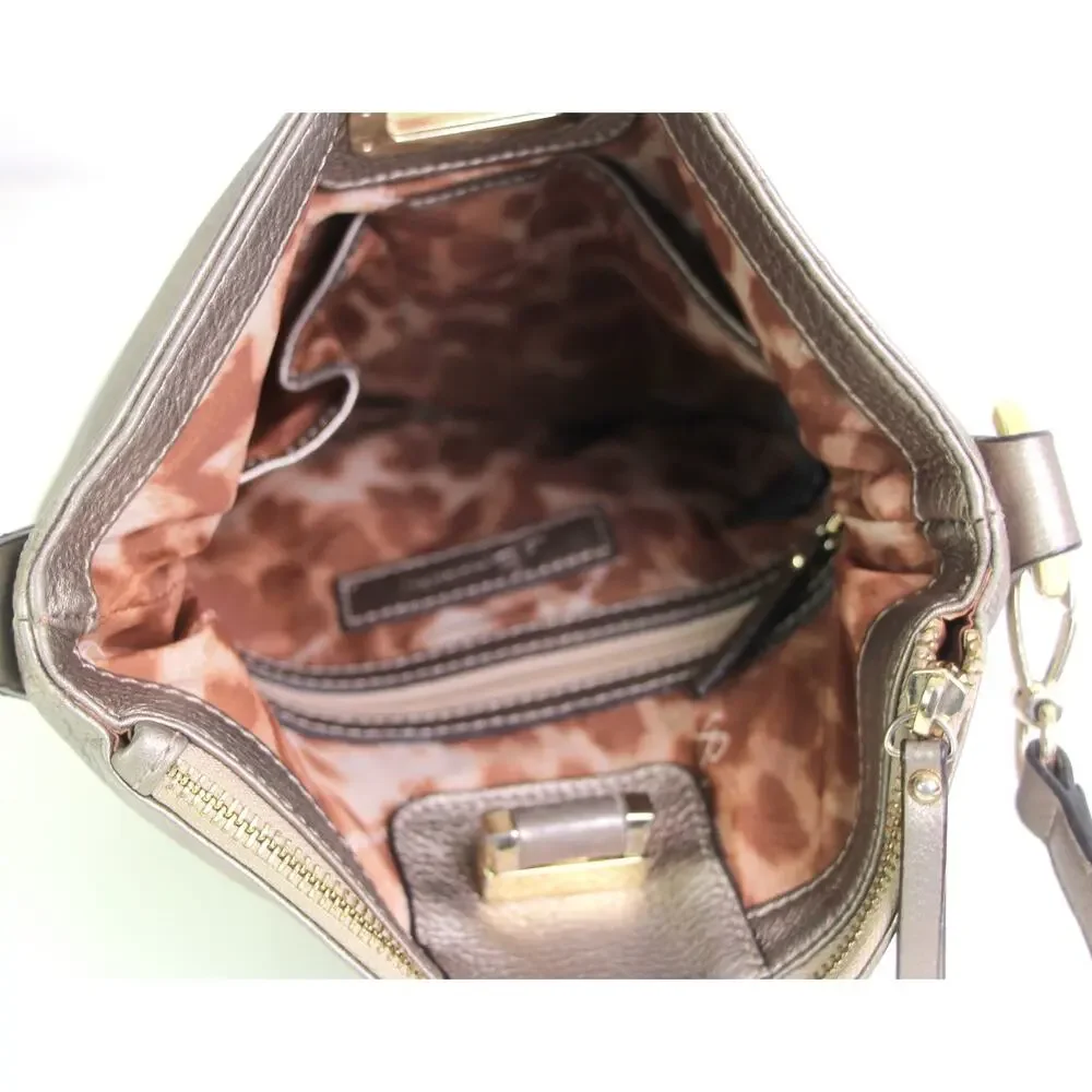 B. Makowsky GOLDEN BEIGE GENUINE LEATHER X-BODY SHOULDER BAG HANDBAG BOHO PURSE